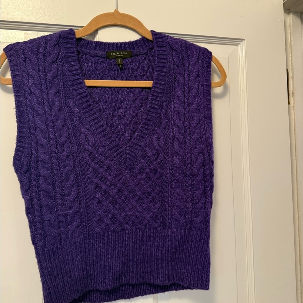 rag & bone V-Neck Purple Cable Knit Sweater